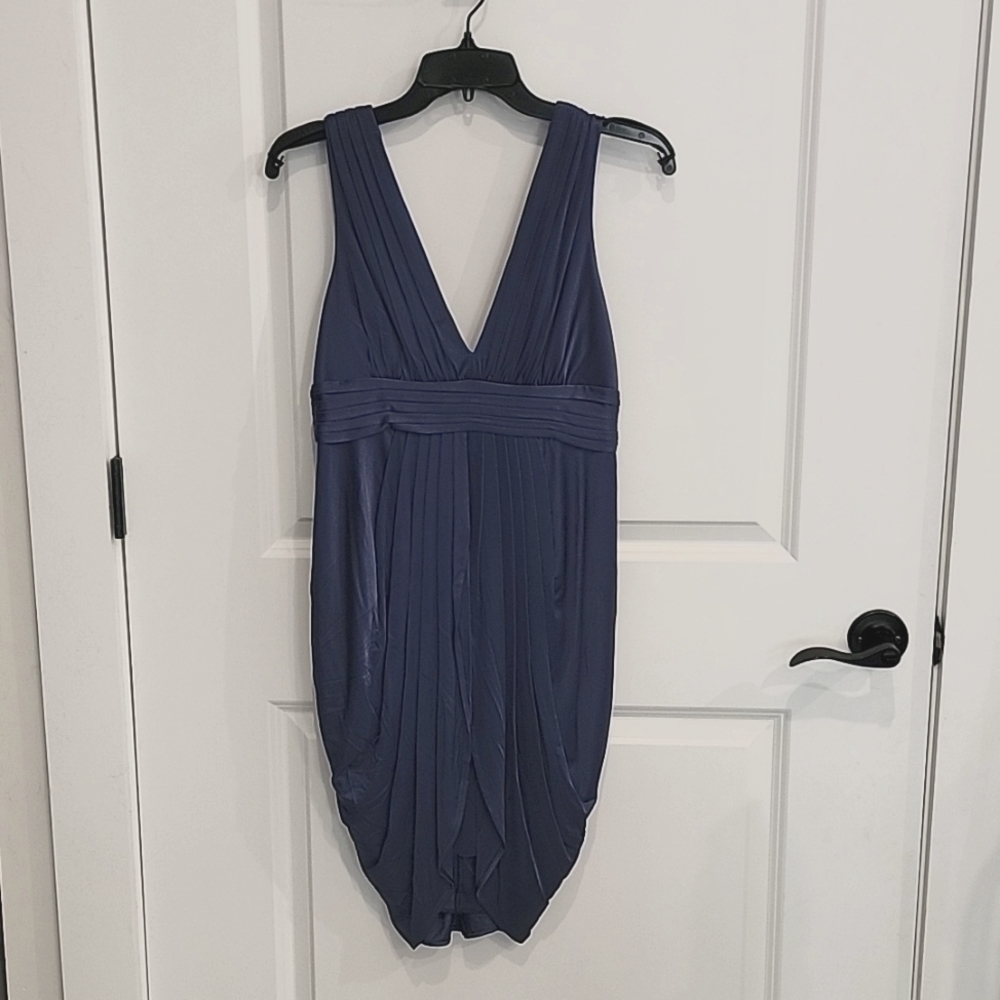 BCBG Maxazria Blue silky soft dress, above knees, Small, lined, never worn